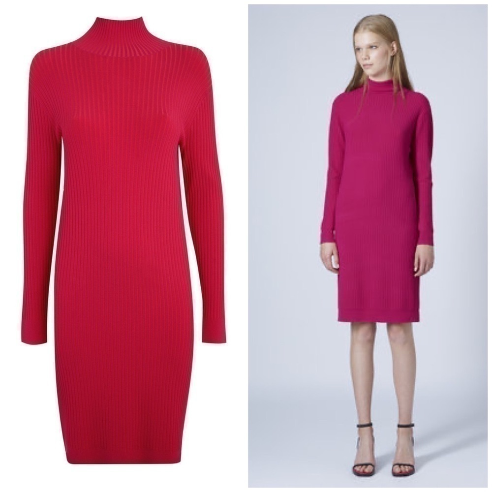 Marques Almeida x Topshop Hot Pink Ribbed Turtleneck Bodycon Sweater Dress 10